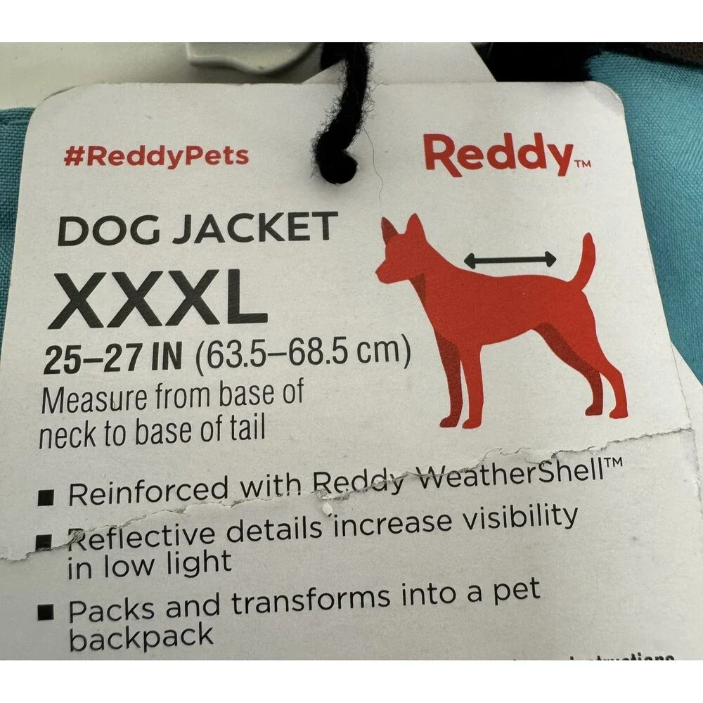 Reddy XXXL Dog Rain Jacket Packs into Backpack Reflective Wind/Water Proof‎ NWT